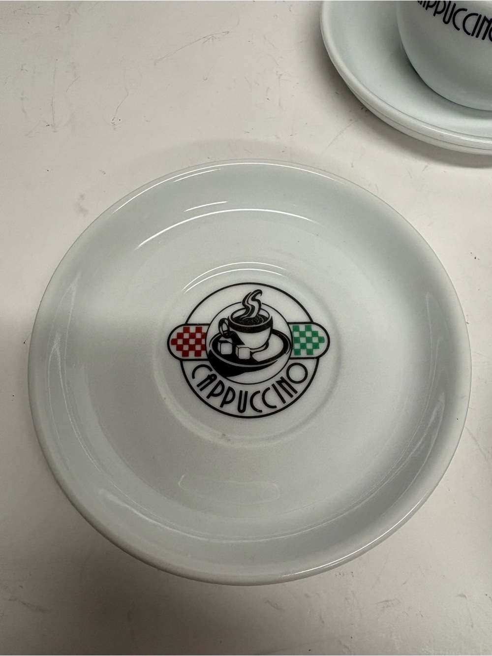 Cappuccino Espresso Cups with Saucers - White with Red & Green Accents Set of 3 - Picture 4 of 12